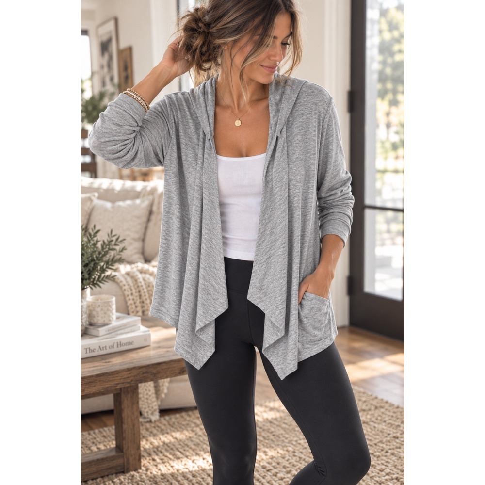 Victoria's Secret Gray Hooded Waterfall Draped Lounge Cardigan XL Lightweight